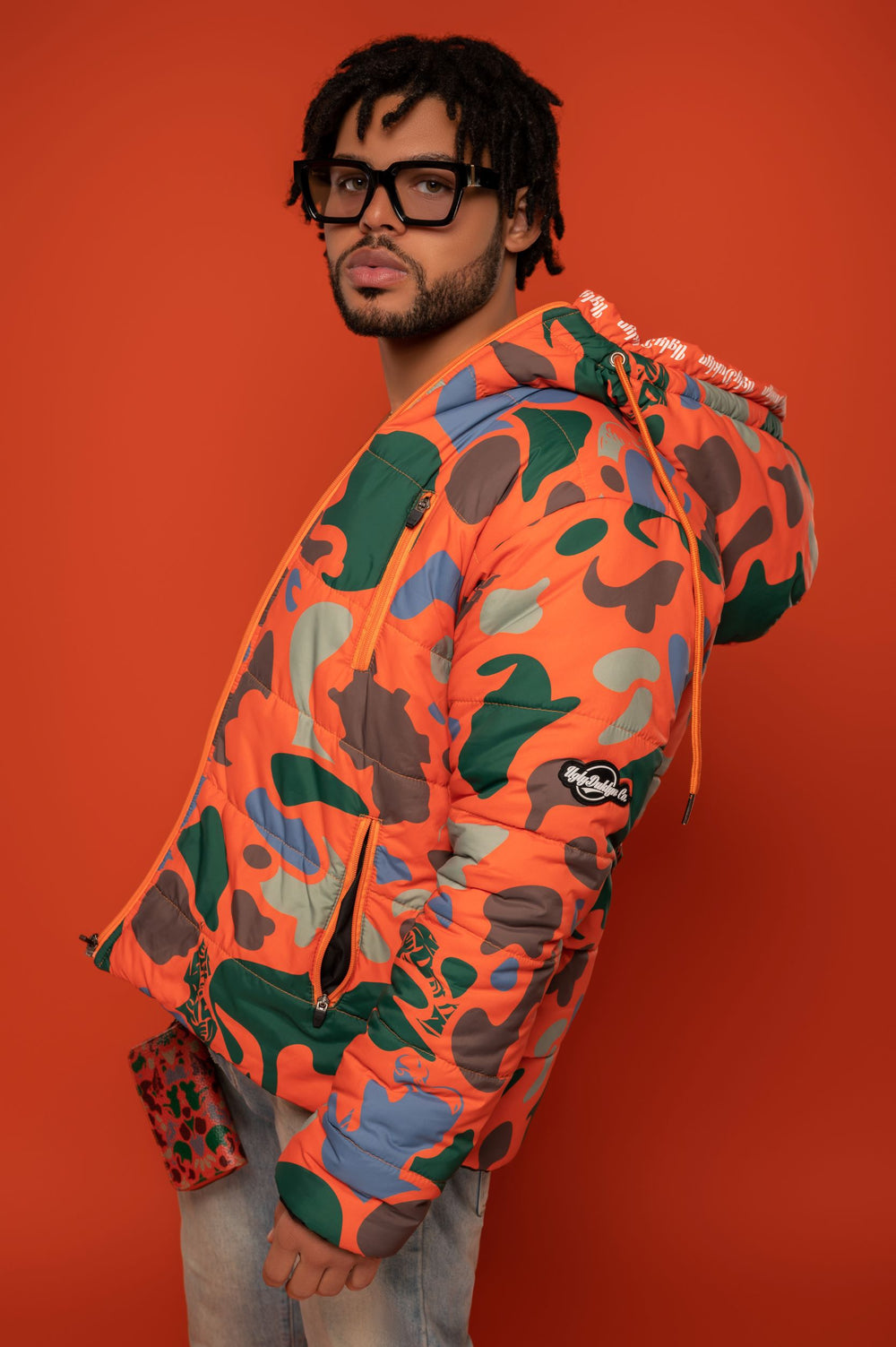 Orange Military Camo Puffer Jacket